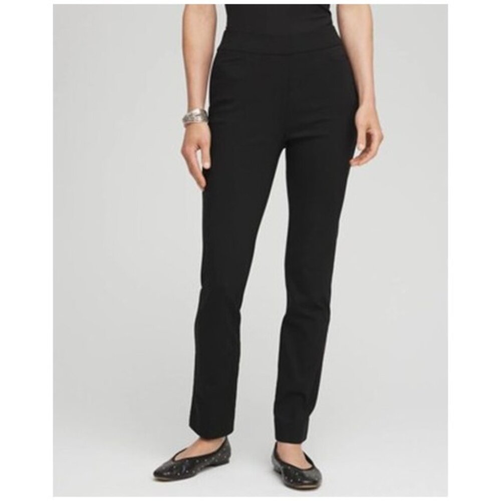 Chico's Versatile Black Brigitte Pull-On Slim Ankle Pants Pockets Size 4P